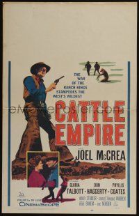 6b250 CATTLE EMPIRE WC '58 cool full-length image of cowboy Joel McCrea with gun drawn!