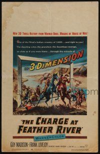 6b253 CHARGE AT FEATHER RIVER WC '53 great 3-D art of Guy Madison fighting Native Americans!