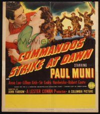 6b262 COMMANDOS STRIKE AT DAWN WC '42 romantic image of Paul Muni & Anna Lee + WWII soldiers!