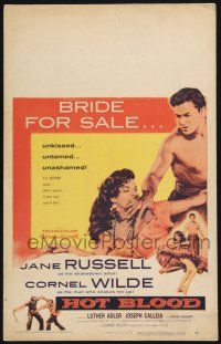 6b358 HOT BLOOD WC '56 great image of barechested Cornel Wilde grabbing Jane Russell, Nicholas Ray