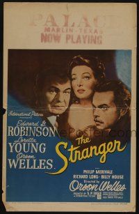 6b572 STRANGER WC '46 cool art of Orson Welles, Edward G. Robinson & Loretta Young, ultra rare!