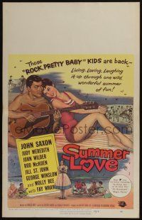 6b577 SUMMER LOVE WC '58 very young John Saxon plays guitar with pretty girl on beach!