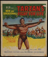 6b590 TARZAN'S FIGHT FOR LIFE WC '58 close up art of Gordon Scott bound with arms outstretched!