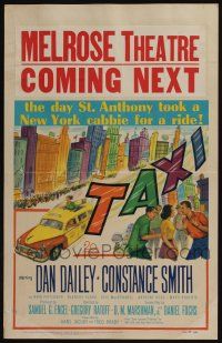 6b591 TAXI WC '53 artwork of Dan Dailey & Constance Smith in yellow cab in New York City!