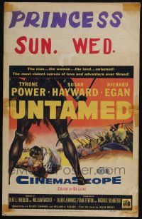 6b630 UNTAMED WC '55 cool art of Tyrone Power & Susan Hayward in Africa with native tribe!