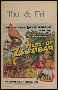 6b642 WEST OF ZANZIBAR WC '54 Anthony Steel, Sheila Sim, African safari adventure, elephants!