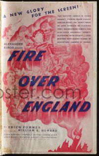 6b037 FIRE OVER ENGLAND pressbook '37 Laurence Olivier, Vivien Leigh, Robson as Queen Elizabeth I