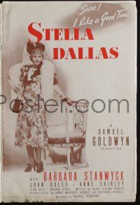 6b081 STELLA DALLAS pressbook '37 trampy Barbara Stanwyck likes a good time, King Vidor classic!