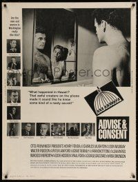 6c181 ADVISE & CONSENT 30x40 '62 Otto Preminger, Senator Don Murray's wife begins to realize!