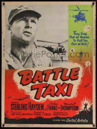 6c186 BATTLE TAXI 30x40 '55 Sterling Hayden, Arthur Franz, fiery action art of helicopter rescue!