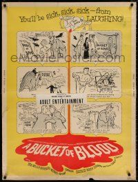 6c200 BUCKET OF BLOOD 30x40 '59 Roger Corman, AIP, great cartoon monster art!