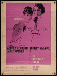 6c208 CHILDREN'S HOUR 30x40 '62 close up artwork of Audrey Hepburn & Shirley MacLaine!