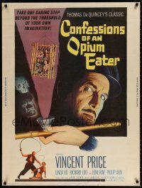 6c216 CONFESSIONS OF AN OPIUM EATER 30x40 '62 Vincent Price, cool artwork of drugs & caged girls!