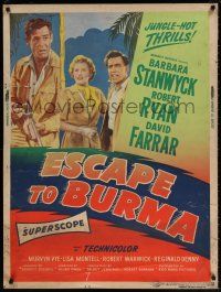6c233 ESCAPE TO BURMA style Y 30x40 '55 romantic art of Robert Ryan & Barbara Stanwyck in India!