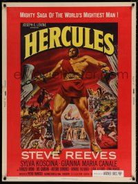 6c254 HERCULES 30x40 '59 great artwork of the world's mightiest man Steve Reeves!