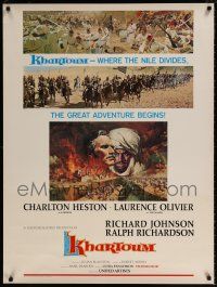 6c265 KHARTOUM 30x40 '66 art of Charlton Heston & Laurence Olivier, great adventure!