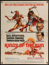 6c266 KINGS OF THE SUN 30x40 '63 art of Yul Brynner with spear fighting George Chakiris!