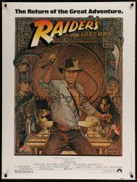 6c311 RAIDERS OF THE LOST ARK 30x40 R82 great art of adventurer Harrison Ford by Richard Amsel!