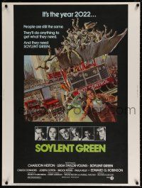 6c330 SOYLENT GREEN 30x40 '73 art of Charlton Heston trying to escape riot control by John Solie!