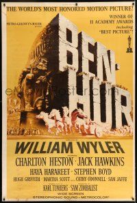 6c373 BEN-HUR 40x60 R69 Charlton Heston, William Wyler classic religious epic, cool chariot art!