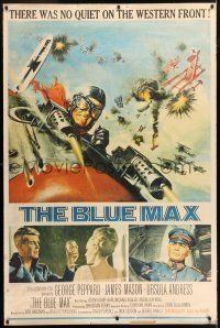 6c378 BLUE MAX 40x60 '66 great artwork of WWI fighter pilot George Peppard in airplane!
