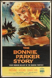 6c380 BONNIE PARKER STORY 40x60 '58 great art of the cigar-smoking hellcat of the roaring '30s!