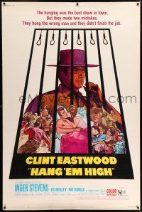6c432 HANG 'EM HIGH 40x60 '68 Clint Eastwood, they hung the wrong man, cool art by Kossin!