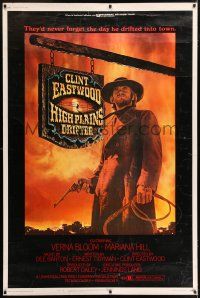 6c436 HIGH PLAINS DRIFTER 40x60 '73 classic art of Clint Eastwood holding gun & whip!