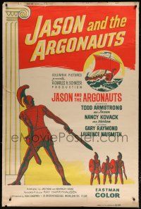 6c443 JASON & THE ARGONAUTS 40x60 '63 Ray Harryhausen, cool different art of ship & soldiers!