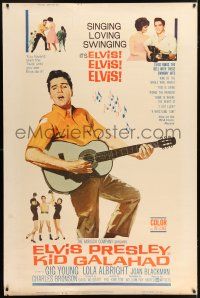 6c447 KID GALAHAD style Y 40x60 '62 art of Elvis Presley playing guitar, boxing, and romancing!