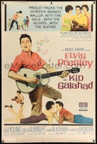 6c448 KID GALAHAD style Z 40x60 '62 art of Elvis Presley playing guitar, boxing, and romancing!