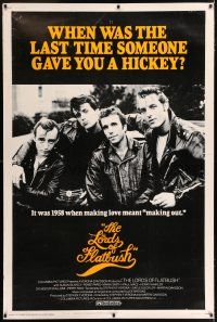 6c456 LORDS OF FLATBUSH 40x60 '74 cool portrait of Fonzie, Rocky, & Perry as greasers in leather!