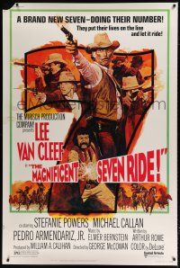6c460 MAGNIFICENT SEVEN RIDE 40x60 '72 art of cowboy Lee Van Cleef firing six-shooter!