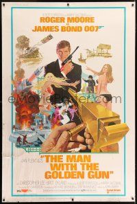 6c463 MAN WITH THE GOLDEN GUN 40x60 '74 art of Roger Moore as James Bond by Robert McGinnis!