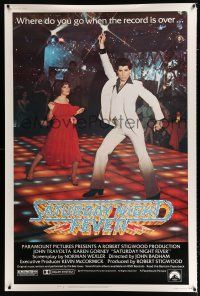 6c501 SATURDAY NIGHT FEVER 40x60 '77 best image of disco dancer John Travolta & Karen Lynn Gorney!