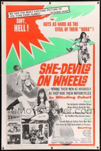 6c506 SHE-DEVILS ON WHEELS 40x60 '68 Herschell Gordon Lewis, wild bloody images!