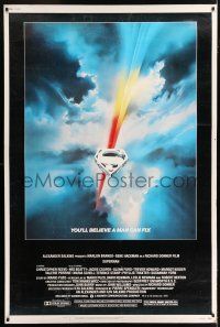 6c515 SUPERMAN 40x60 '78 comic book hero Christopher Reeve, cool Bob Peak logo art!