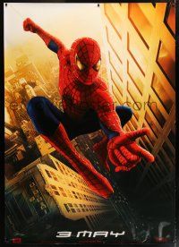 6c108 SPIDER-MAN DS bus stop '02 Raimi, web-slinger Tobey Maguire over the city, Marvel!