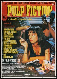 6c010 PULP FICTION 39x55 English commercial poster '94 Quentin Tarantino, sexy Uma Thurman smoking