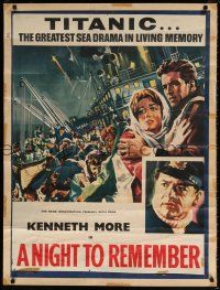 6c067 NIGHT TO REMEMBER trimmed and mounted English 1sh '58 English Titanic biography, cool art!