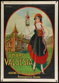 6c022 AMARO VALSESIA 40x55 Italian advertising poster '20s stone litho art of smiling woman w/wine