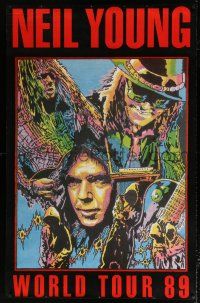 6c045 NEIL YOUNG 38x59 music poster '89 cool Piersanti art of the band from their world tour!