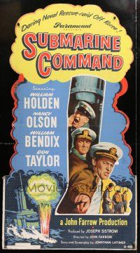 6c153 SUBMARINE COMMAND die-cut 33x60 standee '51 William Holden, William Bendix, WWII sub art!