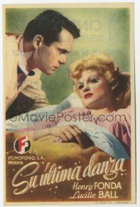 6d457 BIG STREET Spanish herald '42 different image of Henry Fonda & pretty Lucille Ball in bed!