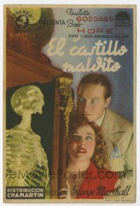 6d529 GHOST BREAKERS Spanish herald '42 different image of Bob Hope, Paulette Goddard & skeleton!