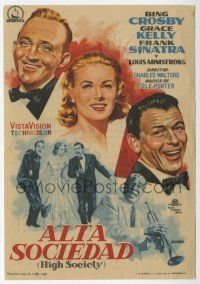 6d548 HIGH SOCIETY Spanish herald '59 Mongho art of Sinatra, Crosby, Grace Kelly & Louis Armstrong