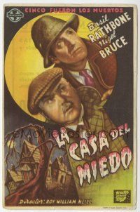 6d553 HOUSE OF FEAR Spanish herald '46 Basil Rathbone as Sherlock Holmes, Nigel Bruce as Watson!