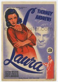 6d576 LAURA Spanish herald '46 different Soligo art of Dana Andrews & sexy Gene Tierney, Preminger