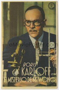 6d610 MYSTERY OF MR WONG Spanish herald '39 close up of Asian Boris Karloff in his laboratory!