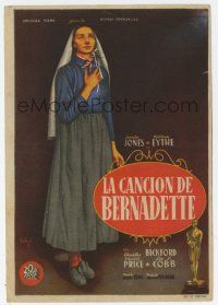 6d687 SONG OF BERNADETTE Spanish herald '45 artwork of angelic Jennifer Jones by Soligo!